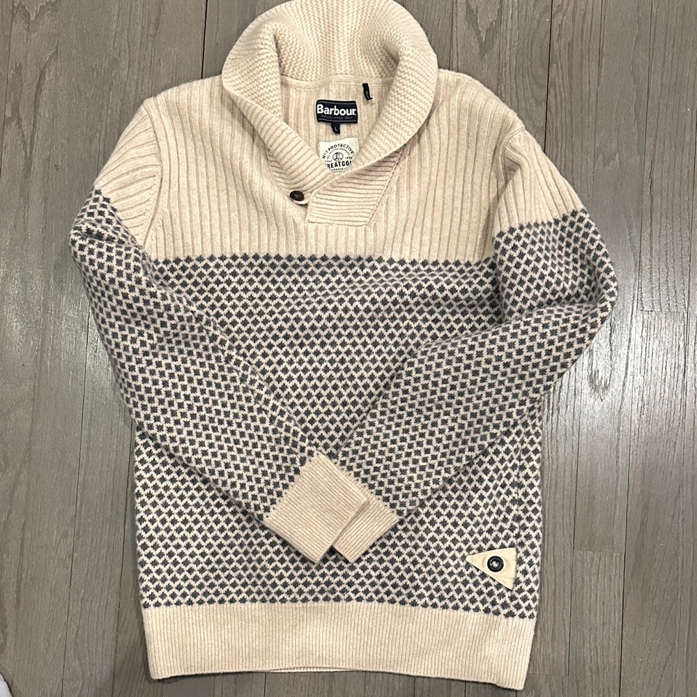 Barbour Men's Turtleneck Sweater in Cream and Gray